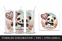 Watercolor cute panda holding heart balloon Valentines Day quote love print 20 oz tumbler skinny mug wrap clipart t-shirt sublimation printable design