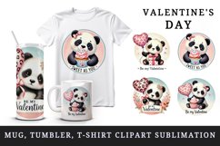 Watercolor cute panda holding heart balloon Valentines Day quote love print 20 oz tumbler skinny mug wrap clipart t-shirt sublimation printable design