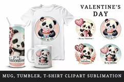 Watercolor cute panda holding heart balloon Valentines Day quote love print 20 oz tumbler skinny mug wrap clipart t-shirt sublimation printable design