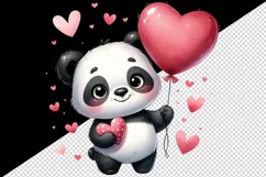 Watercolor cute panda holding red heart balloon Valentines Day love print 20 oz tumbler skinny mug wrap clipart t-shirt sublimation printable design