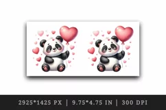 Watercolor cute panda holding red heart balloon Valentines Day love print 20 oz tumbler skinny mug wrap clipart t-shirt sublimation printable design