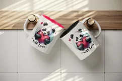Watercolor cute panda hugging heart With Love quote Valentine Day print 20 oz tumbler skinny mug wrap clipart t-shirt sublimation printable design