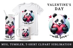 Watercolor cute panda hugging heart With Love quote Valentine Day print 20 oz tumbler skinny mug wrap clipart t-shirt sublimation printable design