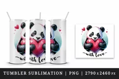 Watercolor cute panda hugging heart With Love quote Valentine Day print 20 oz tumbler skinny mug wrap clipart t-shirt sublimation printable design