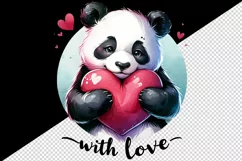 Watercolor cute panda hugging heart With Love quote Valentine Day print 20 oz tumbler skinny mug wrap clipart t-shirt sublimation printable design