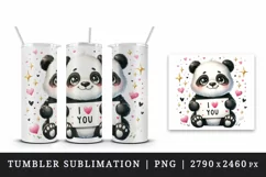 Watercolor cute panda sparkle hearts I Love You quote Valentine Day print 20 oz tumbler skinny mug wrap clipart t-shirt sublimation printable design