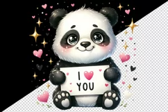 Watercolor cute panda sparkle hearts I Love You quote Valentine Day print 20 oz tumbler skinny mug wrap clipart t-shirt sublimation printable design