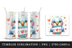 Watercolor cute parrot sparkle star hearts I Love You quote Valentine Day print tumbler skinny mug wrap clipart t-shirt sublimation printable design