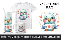 Watercolor cute parrot sparkle star hearts I Love You quote Valentine Day print tumbler skinny mug wrap clipart t-shirt sublimation printable design