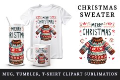 Watercolor cute patterned sweater Merry Christmas quote print 20 oz tumbler skinny mug wrap clipart t-shirt sublimation printable design
