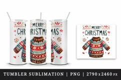 Watercolor cute patterned sweater Merry Christmas quote print 20 oz tumbler skinny mug wrap clipart t-shirt sublimation printable design