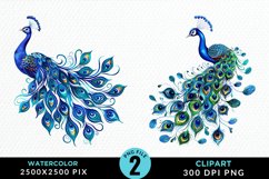 Watercolor Cute Peacock Illustration Clipart Product Image 1