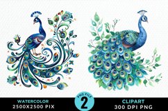 Watercolor Cute Peacock Illustration Clipart Product Image 1