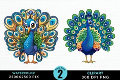 Watercolor Cute Peacock Illustration Clipart Product Image 1