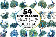Watercolor Cute Peacock Clipart Bundle Product Image 1