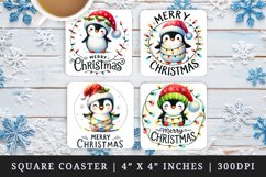 Watercolor cute penguin adorned with twinkling lights Merry Christmas quote New Year winter print square coaster mug coasters sublimation design