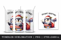 Watercolor cute penguin Christmas sweater letter Season Greetings quote print tumbler skinny mug wrap clipart t-shirt sublimation printable design