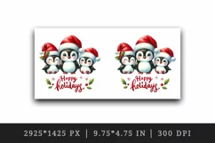 Watercolor cute penguin family hats Happy Holidays Christmas quote print 20 oz tumbler skinny mug wrap clipart t-shirt sublimation printable design