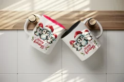 Watercolor cute penguin family hats Happy Holidays Christmas quote print 20 oz tumbler skinny mug wrap clipart t-shirt sublimation printable design