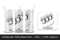 Watercolor cute penguin family Merry Christmas quote New Year winter print 20 oz tumbler skinny mug wrap clipart t-shirt sublimation printable design