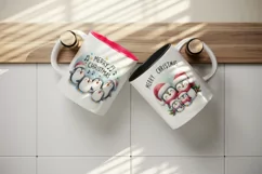Watercolor cute penguin family Merry Christmas quote New Year winter print 20 oz tumbler skinny mug wrap clipart t-shirt sublimation printable design