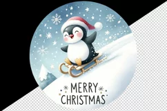Watercolor cute penguin family Merry Christmas quote New Year winter print 20 oz tumbler skinny mug wrap clipart t-shirt sublimation printable design