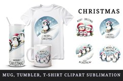Watercolor cute penguin family Merry Christmas quote New Year winter print 20 oz tumbler skinny mug wrap clipart t-shirt sublimation printable design