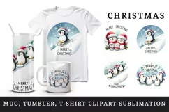 Watercolor cute penguin family Merry Christmas quote New Year winter print 20 oz tumbler skinny mug wrap clipart t-shirt sublimation printable design