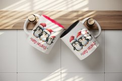 Watercolor cute penguin family Santa hat Happy Holidays Christmas quote print tumbler skinny mug wrap clipart t-shirt sublimation printable design