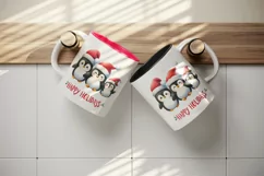 Watercolor cute penguin family Santa hat Happy Holidays Christmas quote print tumbler skinny mug wrap clipart t-shirt sublimation printable design