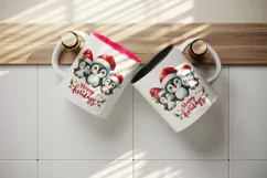 Watercolor cute penguin family Santa hat Happy Holidays Christmas quote print tumbler skinny mug wrap clipart t-shirt sublimation printable design