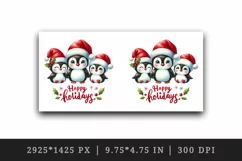 Watercolor cute penguin family Santa hat Happy Holidays Christmas quote print tumbler skinny mug wrap clipart t-shirt sublimation printable design
