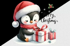 Watercolor cute penguin gifts Merry Christmas quote New Year winter print 20 oz tumbler skinny mug wrap clipart t-shirt sublimation printable design