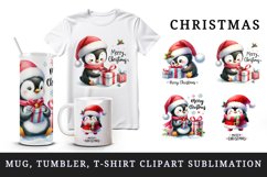 Watercolor cute penguin gifts Merry Christmas quote New Year winter print 20 oz tumbler skinny mug wrap clipart t-shirt sublimation printable design
