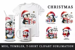 Watercolor cute penguin gifts Merry Christmas quote New Year winter print 20 oz tumbler skinny mug wrap clipart t-shirt sublimation printable design