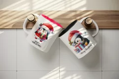 Watercolor cute penguin gifts Merry Christmas quote New Year winter print 20 oz tumbler skinny mug wrap clipart t-shirt sublimation printable design