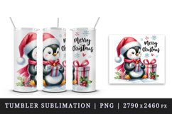 Watercolor cute penguin gifts Merry Christmas quote New Year winter print 20 oz tumbler skinny mug wrap clipart t-shirt sublimation printable design