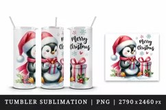 Watercolor cute penguin gifts Merry Christmas quote New Year winter print 20 oz tumbler skinny mug wrap clipart t-shirt sublimation printable design