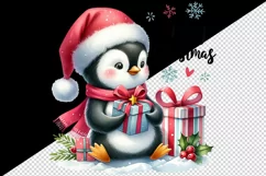 Watercolor cute penguin hat gifts Merry Christmas greeting quote print 20 oz tumbler skinny mug wrap clipart t-shirt sublimation printable design