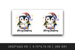 Watercolor cute penguin hat lights Merry Christmas greeting quote print 20 oz tumbler skinny mug wrap clipart t-shirt sublimation printable design