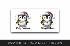 Watercolor cute penguin hat lights Merry Christmas greeting quote print 20 oz tumbler skinny mug wrap clipart t-shirt sublimation printable design