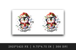 Watercolor cute penguin hat lights Merry Christmas greeting quote print 20 oz tumbler skinny mug wrap clipart t-shirt sublimation printable design
