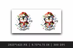 Watercolor cute penguin hat lights Merry Christmas greeting quote print 20 oz tumbler skinny mug wrap clipart t-shirt sublimation printable design