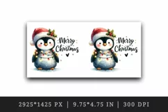 Watercolor cute penguin hat lights Merry Christmas greeting quote print 20 oz tumbler skinny mug wrap clipart t-shirt sublimation printable design