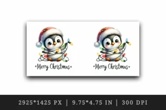 Watercolor cute penguin hat lights Merry Christmas greeting quote print 20 oz tumbler skinny mug wrap clipart t-shirt sublimation printable design