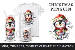 Watercolor cute penguin hat lights Merry Christmas greeting quote print 20 oz tumbler skinny mug wrap clipart t-shirt sublimation printable design