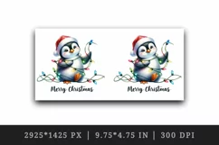 Watercolor cute penguin hat lights Merry Christmas greeting quote print 20 oz tumbler skinny mug wrap clipart t-shirt sublimation printable design