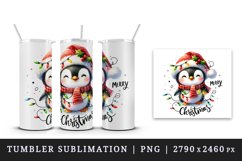 Watercolor cute penguin hat lights Merry Christmas greeting quote print 20 oz tumbler skinny mug wrap clipart t-shirt sublimation printable design