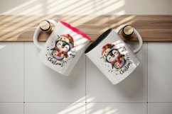 Watercolor cute penguin hat lights Merry Christmas greeting quote print 20 oz tumbler skinny mug wrap clipart t-shirt sublimation printable design