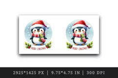 Watercolor cute penguin hat scarf Merry Christmas greeting quote print 20 oz tumbler skinny mug wrap clipart t-shirt sublimation printable design